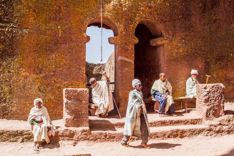 Pilgrims at a rock hewn church in Lalibela during Orthodox Christmas. Courtesy of Ewa Skibinska