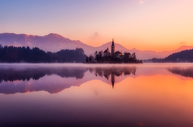 Lake Bled, Bled Island at sunset